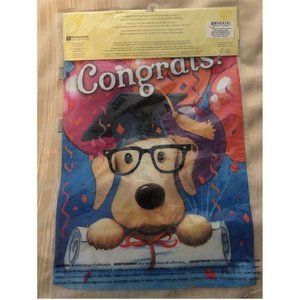 Evergreen congrats graduation flag with dog